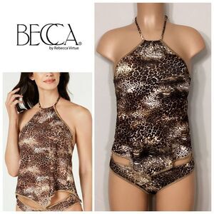 New. BECCA  Animal print Ribbed Tankini Set. Normally $155    S-top/M-bottom